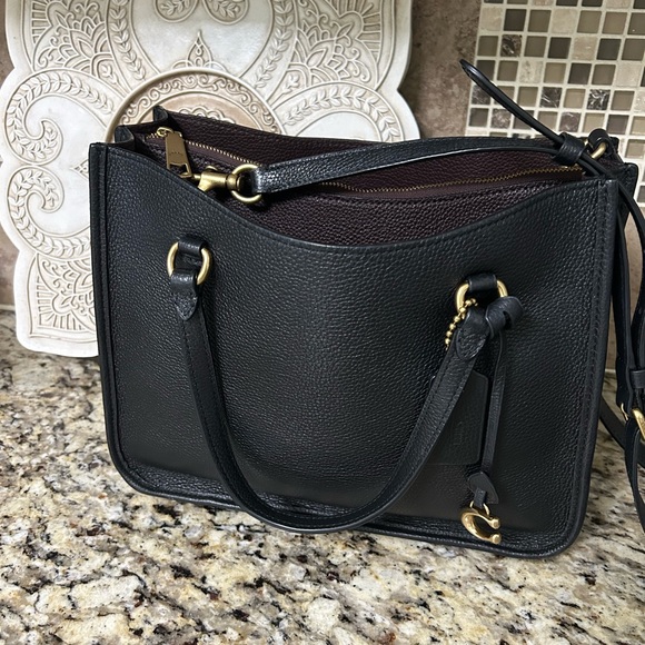 Coach Tote Bag in black and tan leather. - Picture 1 of 8